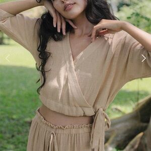 Beige Wrap Crop Top